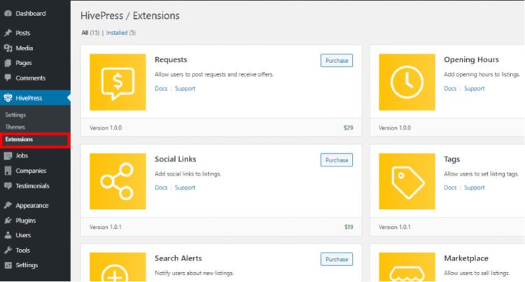 List of the HivePress add-ons.