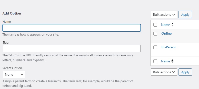 Adding search filter options.