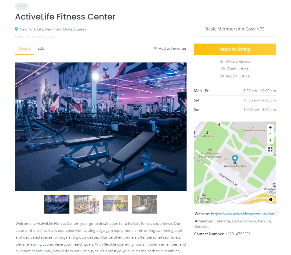 An example of a sports listing.