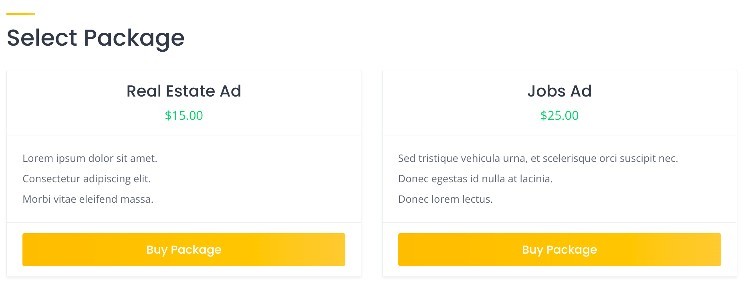 And example of how to monetize a classifieds website with listing packages.