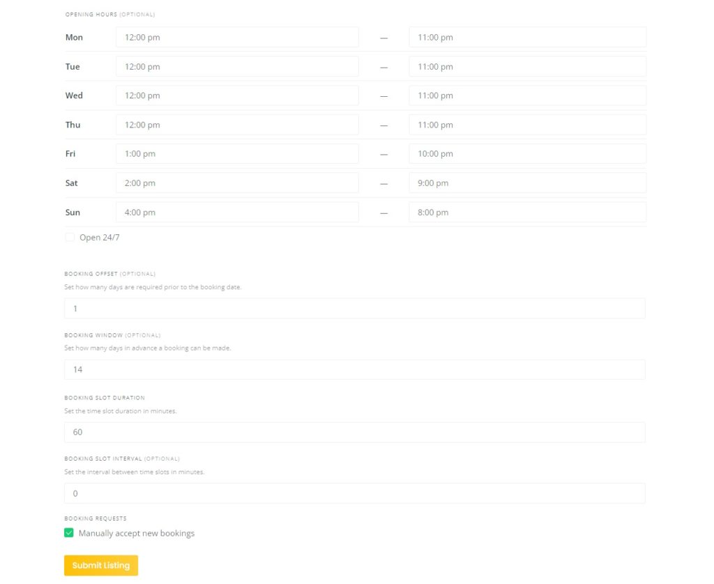 Setting up a listing.