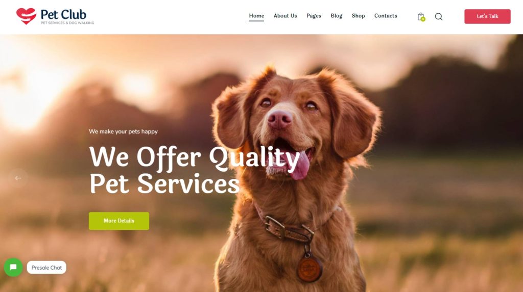 Pet Club WordPress theme.