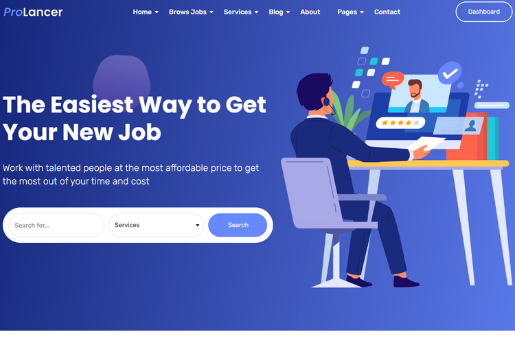 A homepage of the Prolancer theme.