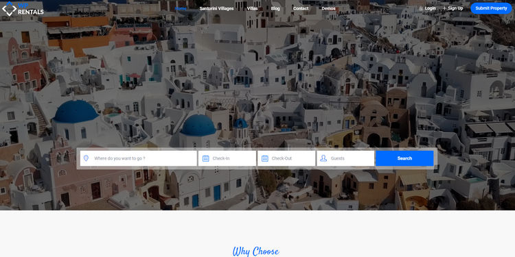 WP Rentals homepage.