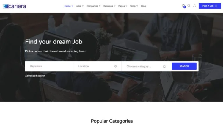 Cariera, a job portal WordPress theme.