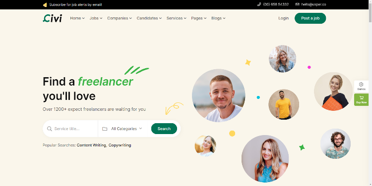 Civi freelance marketplace WordPress theme.