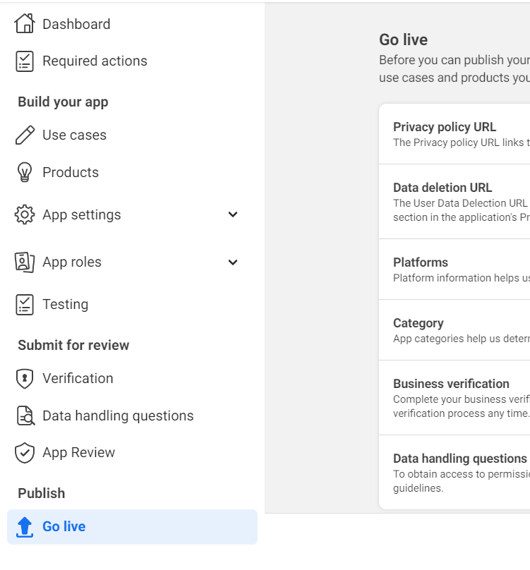Facebook App - settings.