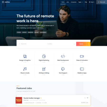 Job board theme front page