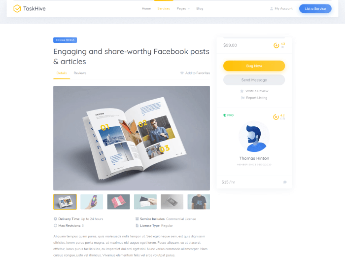 Service marketplace theme listing page