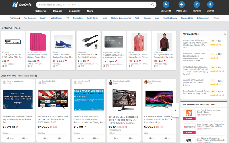 The Slickdeals coupon website.