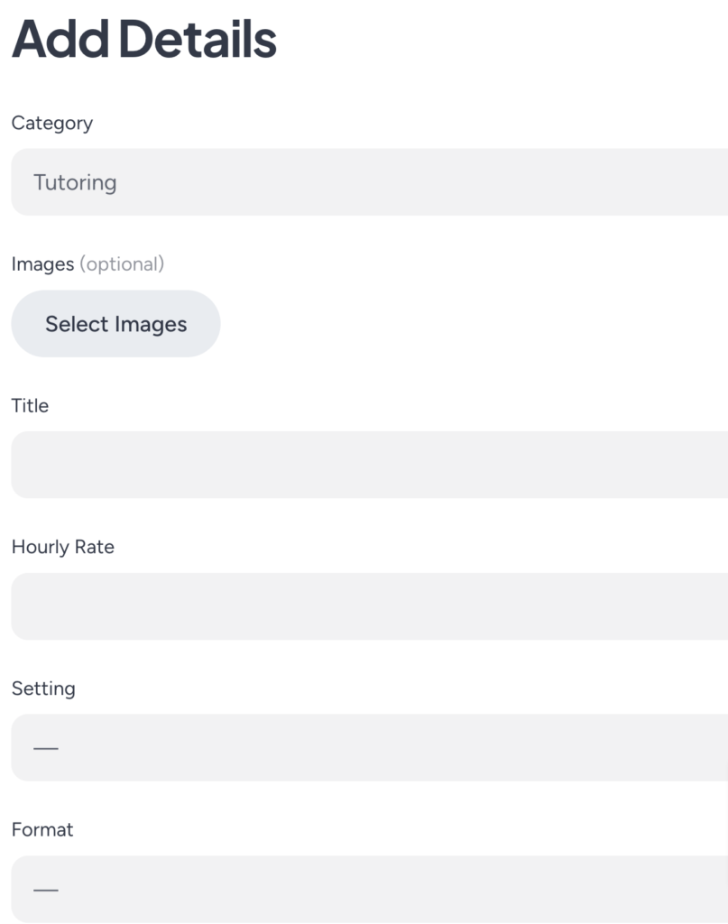 Listing submission form.
